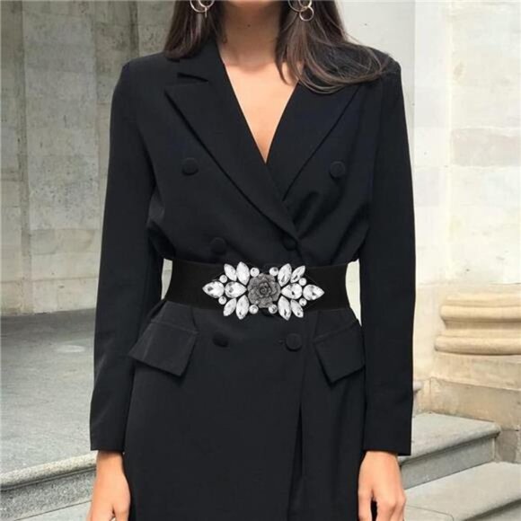 Rhinestone Belt Formal Belt Women Stretch Dressy Elastic Flower Belts Fancy - Picture 4 of 7